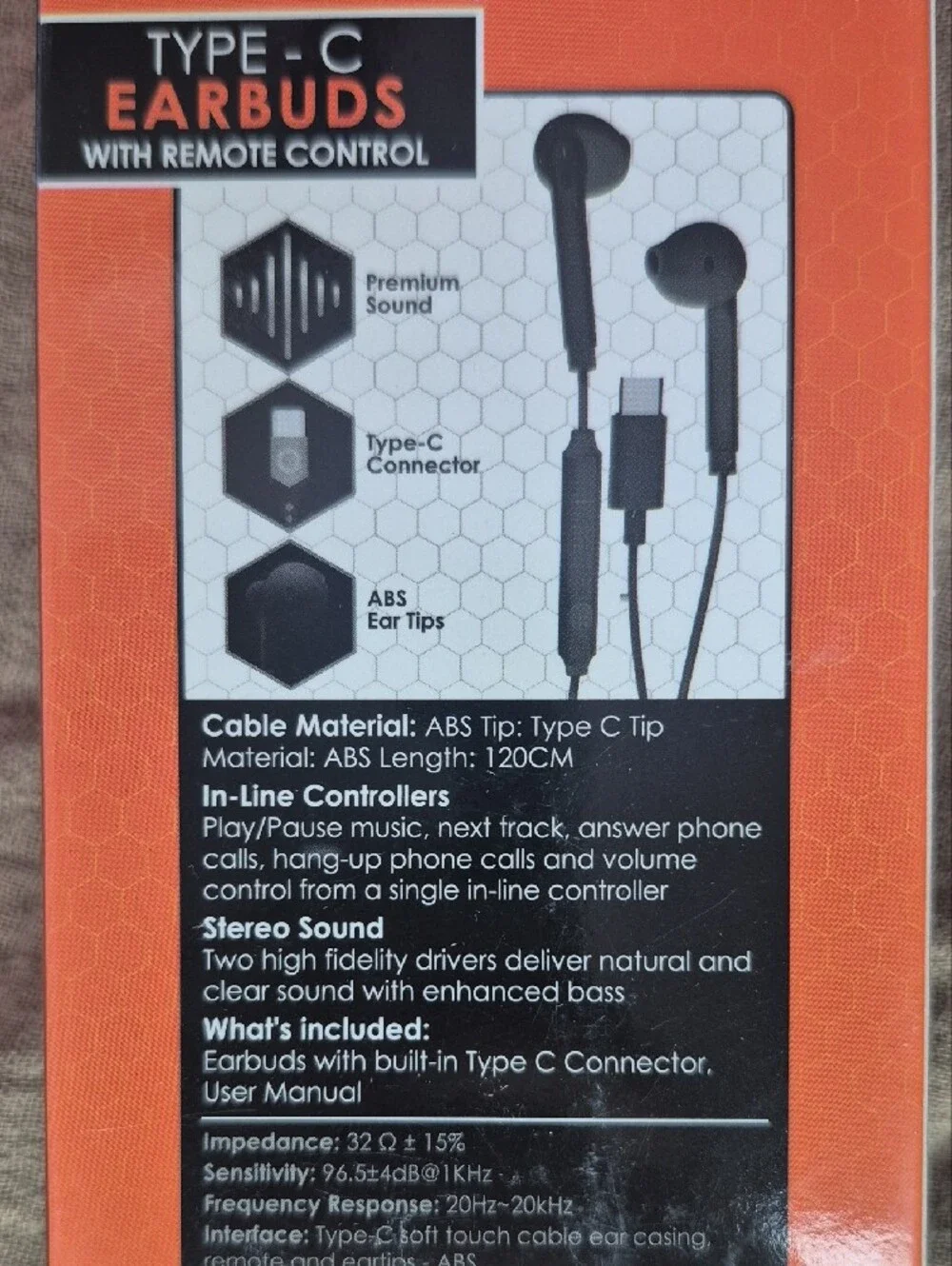 Type-C Earbuds with Remote Control - Black